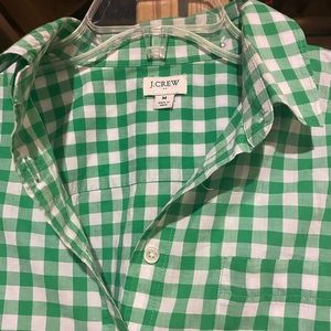 Green and white light-weight J. Crew button up